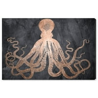 Wynwood Studio Nautical and Coastal Wall Art Canvas Prints' Squid Copper ' Marine Life - bronza, crna