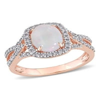 Carat T. G. W. Opal i Carat T. W. Diamond 10kt Rose Gold Ovalni Crossover Halo prsten