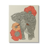 Stupell Industries stojeći Slonovi svijetli makovi cvjetni Paisley Fraktali grafička Umjetnička galerija