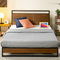 Zinus Suzanne 39 okvir za krevet od bambusa i metalne platforme sa policom i USB portovima, Queen