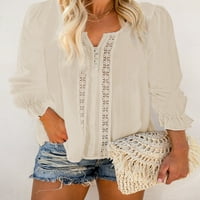 Blibea ženska majica s dugim rukavima V izrez šifon bluza čipkasto-crochet izdubite vrhove tunika