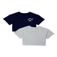 Atletski Radovi Djevojke Kratki Rukav Crop Grafički Aktivni T-Shirt, 2-Pack, Veličine 4 - & Plus