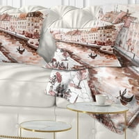 Designart Sepia ručno nacrtana skica Pariza - cityscape jastuk za bacanje-12x20