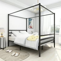 Aukfa metalni okvir kreveta sa baldahinom, stabilna i izdržljiva metalna platforma Queen Black