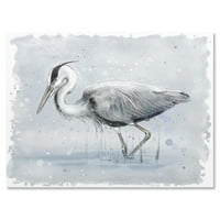 Designart 'Grey Heron Bird In Lake' Farmhouse Canvas Wall Art Print