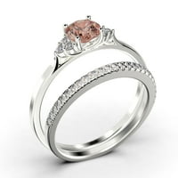 Zasljepljujući minimalistički 1. karatni okrugli rez, pristupačni morgatitni i dijamantski moissitni zaručnički prsten, vjenčani prsten, jedan odgovarajući pojas u 10K čvrsto bijelom zlatu, poklon za nju, obećavaju prsten