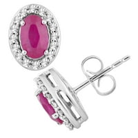 10k bijele zlatne Ruby & Carat T. W. Diamond Halo Stud Naušnice