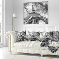 Designart crno-bijeli pogled na Pariz Pariz Eiffelov toranj - jastuk za bacanje Cityscape - 16x16
