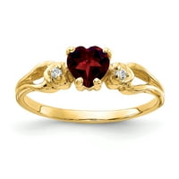 Primalni zlatni karatski žuto zlato srčani granat i dijamantni prsten