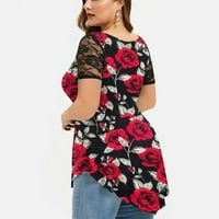 Chueoow ženske vrhove okrugle vrat uzročno cvjetne ispis bluza s kratkim rukavima majica Summer Clearence