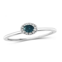 Karat T. W. okrugli rezani plavo-bijeli dijamantski srebrni oreol prsten