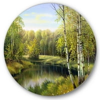 Designart 'rijeka u tihoj zelenoj prirodi kroz breze' tradicionalni krug metalni zid Art-disk od 29