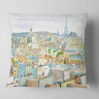 Designart grad Pariz - jastuk za bacanje Akvarelnog gradskog pejzaža - 18x18