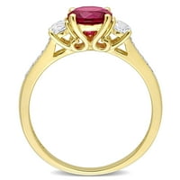 Miabella ženski 1-CT stvorio Ruby White Sapphire & Diamond 10kt zaručnički prsten od žutog zlata
