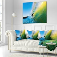 Designart Surfer Beating Green Waves - jastuk za bacanje fotografije - 16x16