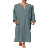 Jedinstvena povoljna Muška pidžama pamučna odjeća za spavanje sa V-izrezom podijeljena duga haljina s džepom