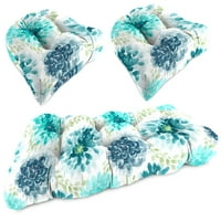 Jordan Manufacturing 3-Piece Gardenia Seaglass plavi cvjetni Čupavi vanjski jastuk s pletenim jastukom za