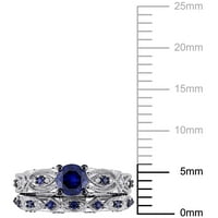 Miabella ženski 1-CT kreiran safir i CT dijamantski vjenčani prsten Set od 10kt bijelog zlata