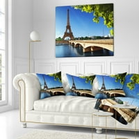 Designart Most do Pariza Pariz Eiffelov toranj-jastuk za bacanje Cityscape-16x16