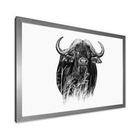 Designart 'crno-bijeli portret Buffalo IV' seoska kuća uokvirena umjetnička štampa