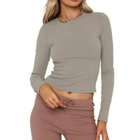 Seyurigaoka Žene Dugi rukav Solid Carp TOP Ležerne prilike Bodycon Top Majica Square Okrugli vrat Pulover