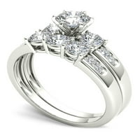 1-karatni T. W. dijamantski Set Zaručničkog prstena od tri kamena 14kt od bijelog zlata