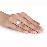 Bijeli kultivirani slatkovodni biser i dijamant-Accent 10kt prsten od bijelog zlata