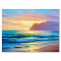 Designart 'Sunrise Glow On the Sea Waves IV' Nautical & Coastal Canvas Wall Art Print