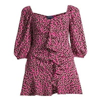 Scoop ženski Leopard Print Fit i Flare haljina sa ruffle Porubom