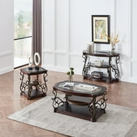 Aukfa Sofa stol - Retro bočni stol sa staklenim stolom i završnom obradom praškastog premaza metalne noge-smeđe