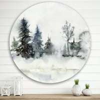 Designart 'Božić minimalistički snijeg i šumski pejzaž' kuća na jezeru krug metalni zid Art-disk od 29