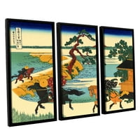 ArtWall Katsushika Hokusai polja Sekije pored rijeke Sumide 3-dijelni set platna uokvirenog plutača