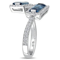 Carat T. G. W. London-plavi Topaz i karat T. W. Diamond 14kt bijeli Zlatni otvoreni obilazni prsten