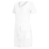Haljine za žene Čvrsti mini a-linijski kratki rukav Ležerne haljine V-izrez bijeli XL