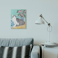 Stupell Kućni dekor mačka sa jastukom i vazom pastelna slika životinja na platnu zid Art Sally B