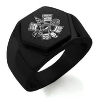 Nehrđajući čelik Aztec Ollin Treće oko runa ugravirano šesterokutno Crest Stan Top Biker stil polirani prsten