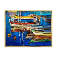 Designart 'Boats Near Coastal Town Resting On the Water II' Nautical & Coastal Framed Canvas Wall Art Print
