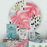 Designart 'Rough Brush Strokes pink Colored Monstera II' Tropical Circle Metal Wall Art-disk od 23