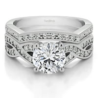 Prsten Svadbeni SET:zaručnički prsten sa dijamantima i cirkonijskim Centrom od 14k bijelog zlata