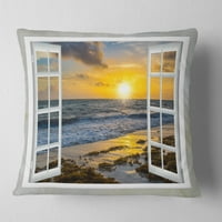 Designart otvoreni prozor do svijetlo žutog zalaska sunca - moderni jastuk za bacanje morskog pejzaža - 18x18
