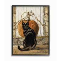 Stupell Industries crna mačka jesenja bundeva sezonska životinjska slika za kućne ljubimce crno uokvireni