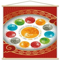 Duhovni - kineski zidni poster zodijaka sa drvenim magnetskim okvirom, 22.375 34