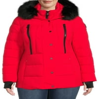 O. G. ženski Plus Size kratki Puffer kaput sa kapuljačom od Fau krzna
