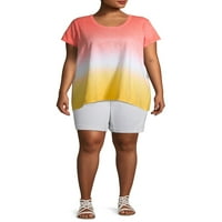 Terra & Sky Plus Size Dip Dye Ombre Flowy T-Shirt