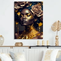 Designart zlatna i Crna cvjetna žena VII platnena zidna Umjetnost