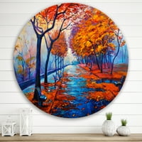 Designart 'narandžasti jesenji pejzaž sa malim putem III' tradicionalni krug metalni zid Art-disk od 36