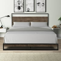 Aukfa Queen metalni okvir kreveta sa drvenim uzglavljem, okvir kreveta sa platformom za teške uslove rada