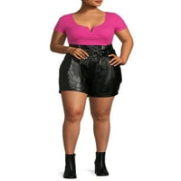 Madden NYC Juniors ' Plus Size Fau Leather Paperbag Shorts
