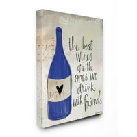 Najbolja vina Stupell Home Decor piju se sa prijateljima plava flaša sa srcem Doodle
