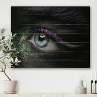 Designart ' ženske oči sa zelenim i ljubičastim pigmentom i blistavim modernim printom na prirodnom borovom